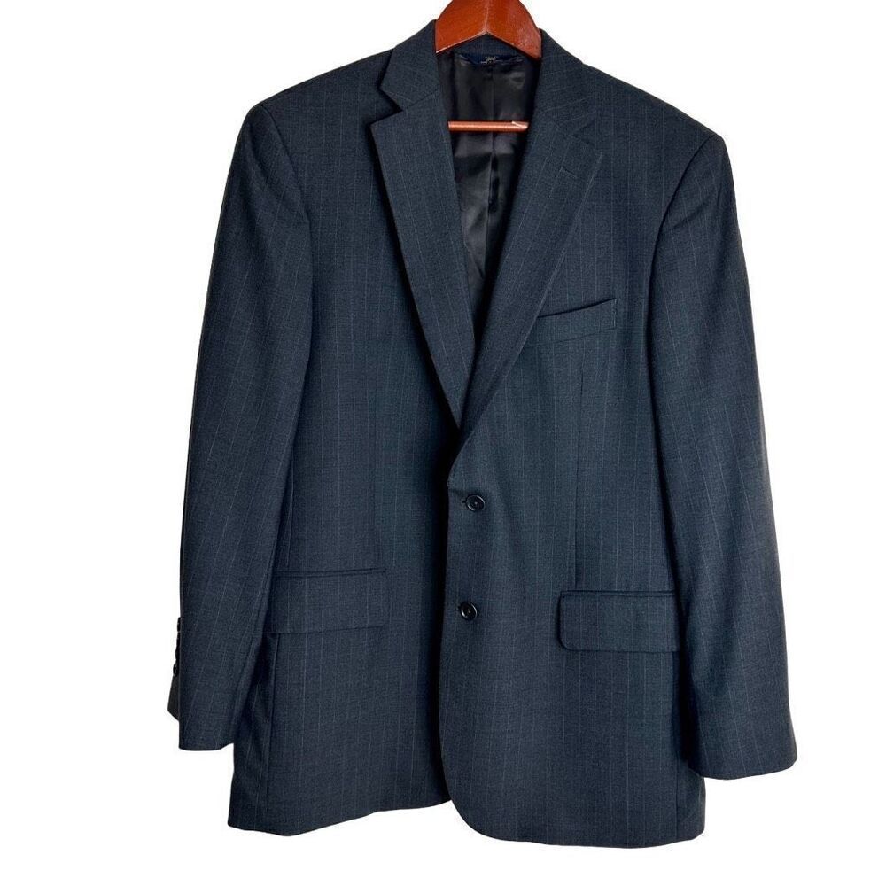 Brooks Brothers 346 Wool Blend Gray Pinstripe Blazer Mens 43R Timeless Career
